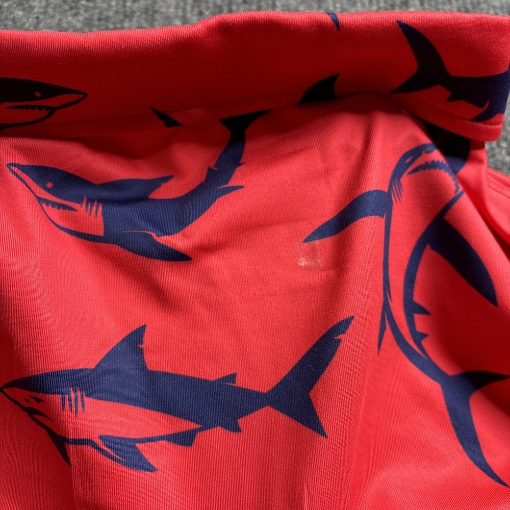 Waggle Polo Shirt Men's Large Red Shark Print Golf Performance Stretch Ocean‎ - Picture 8 of 8